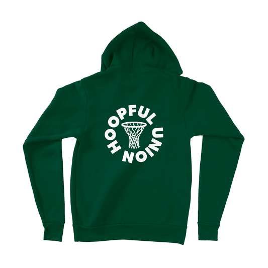 Back view of forest hoodie with logo