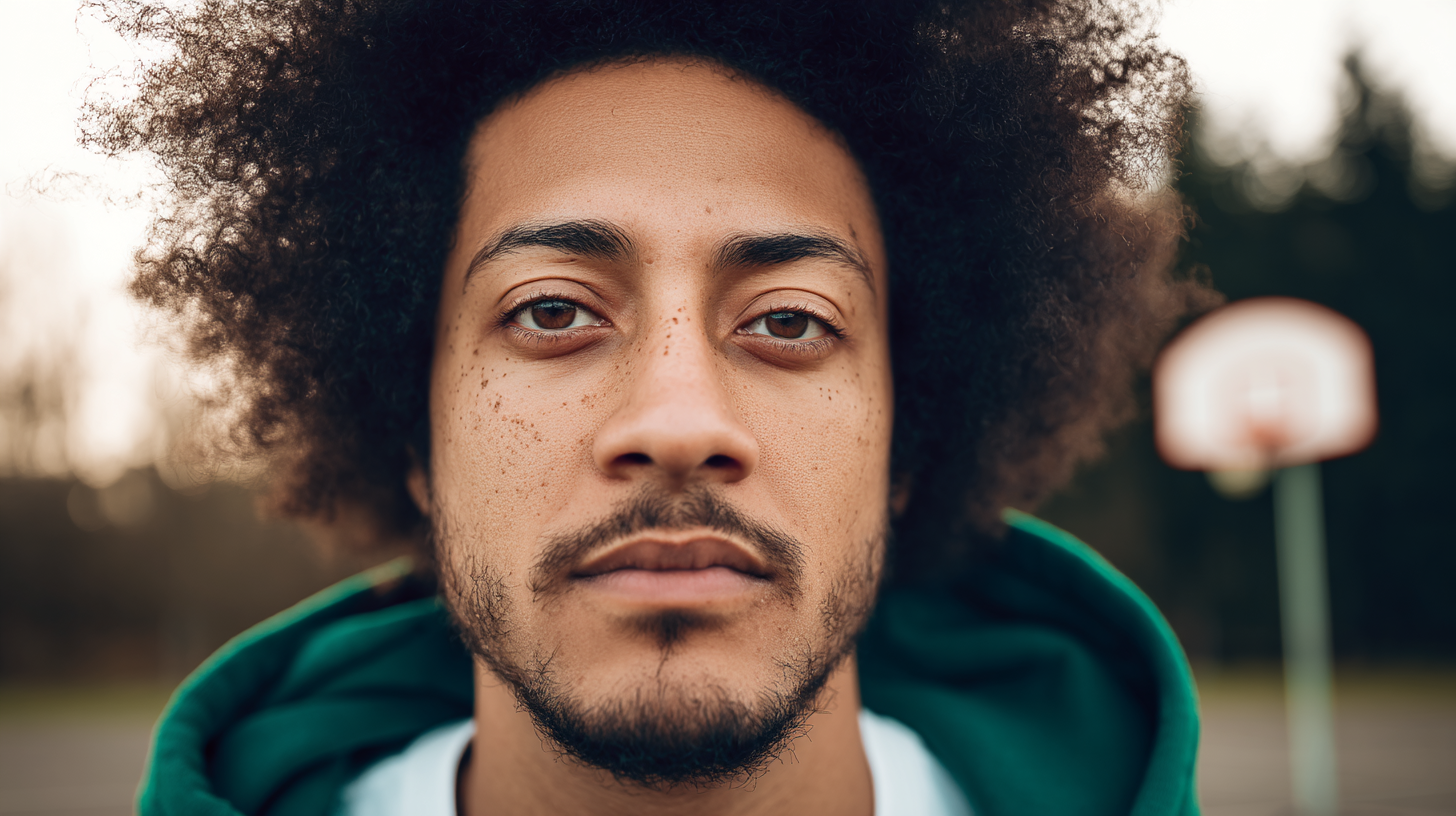 A man staring with a green hoodie